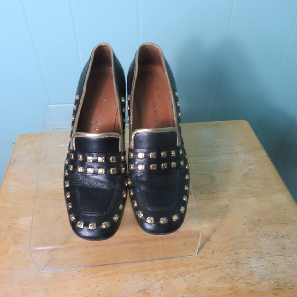 Black Studded Leather Loafers - Women's